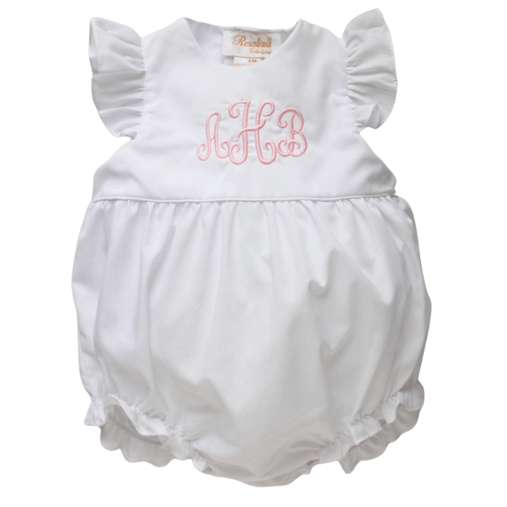 Girls White Sleeveless Bubble Outfit Monogrammable