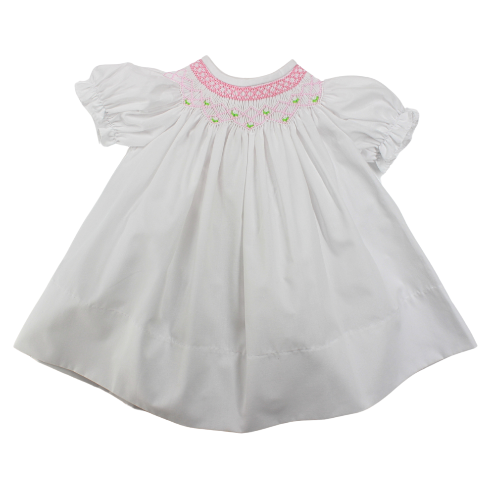 Dress Hiccups Baby Boutique Baby Girls White Dress Pink Smocking