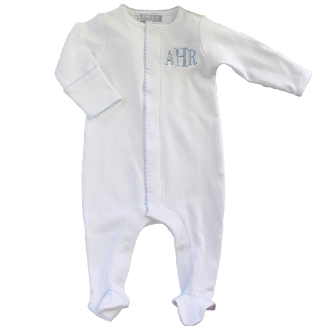 Boys White Footie Take Home Outfit Blue Trim | Baby Loren