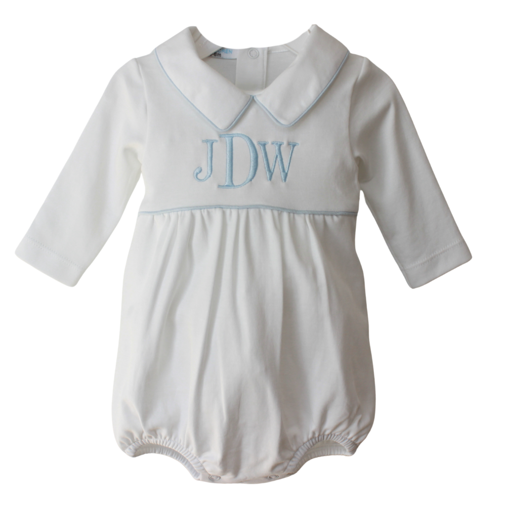 Baby Loren Boys Long Sleeve Onesie Bubble Romper White Blue