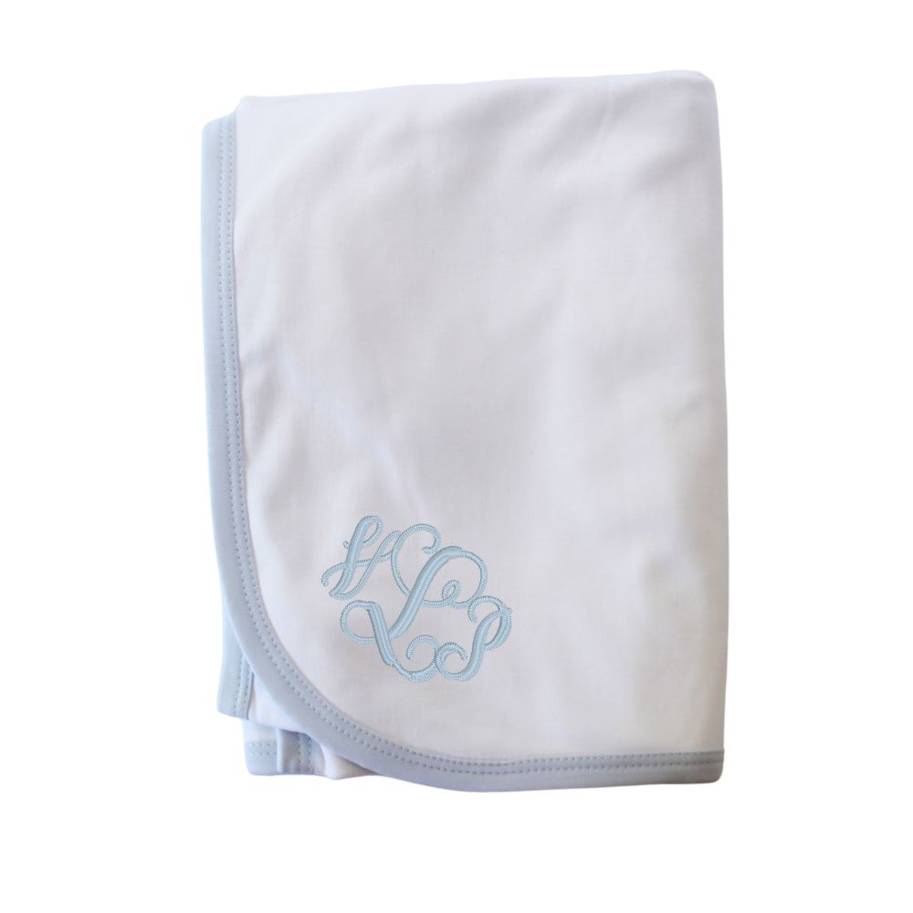 Baby Boys Blanket White Blue Pima Cotton | Baby Loren