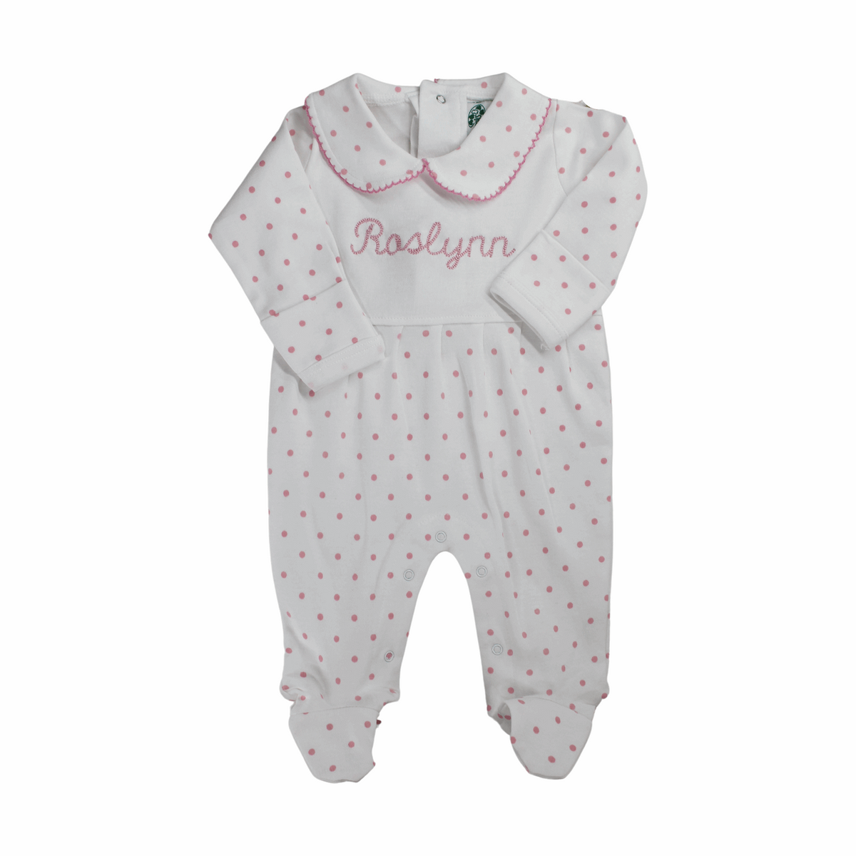 Personalized Baby Girls Footed Pajama Pink Dots