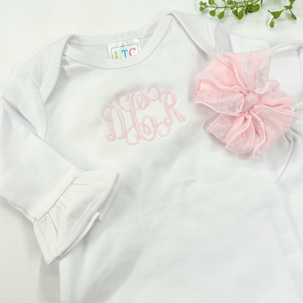 Baby Girls White Gown Personalized Coming Home Outfit Ruffle Sleeve