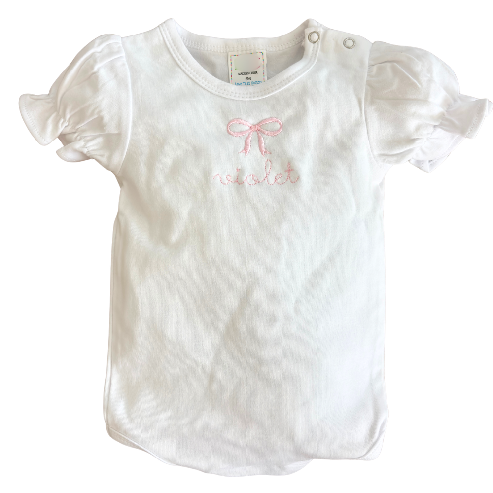 Baby Girls Peraonalized Onesie with Monogrammed Bow
