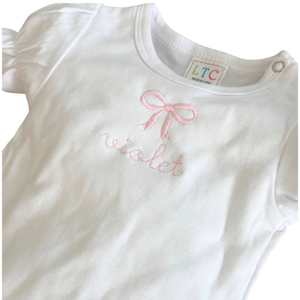Baby Girls Peraonalized Onesie with Monogrammed Bow