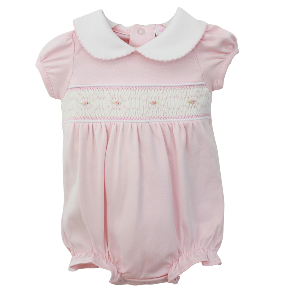 Pink baby romper with white collar cotton onesie smocked