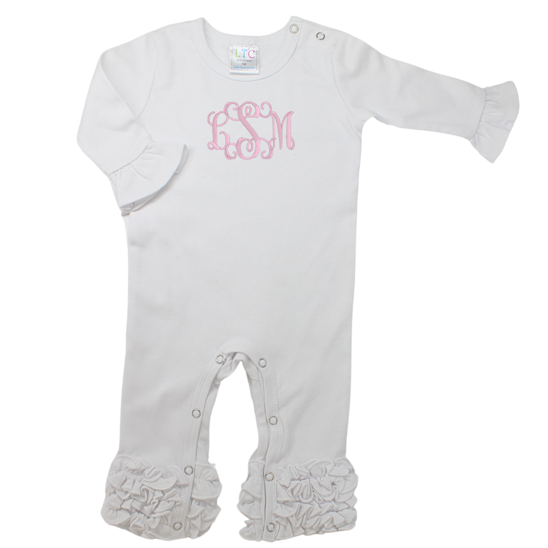 Baby Girls Long Romper with Ruffled Trim