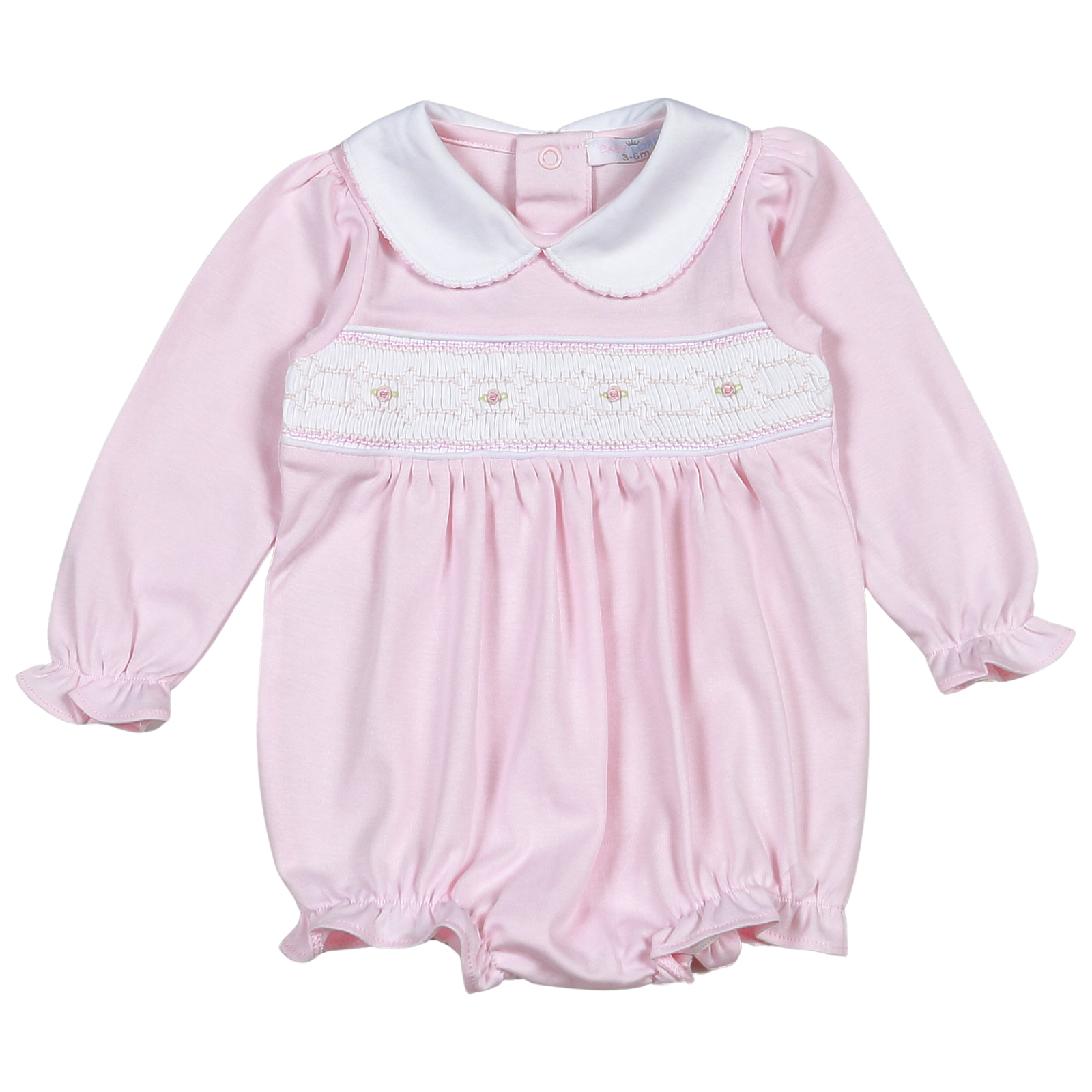 Baby Girls Pink Onesie Bubble Long Sleeve Smocked