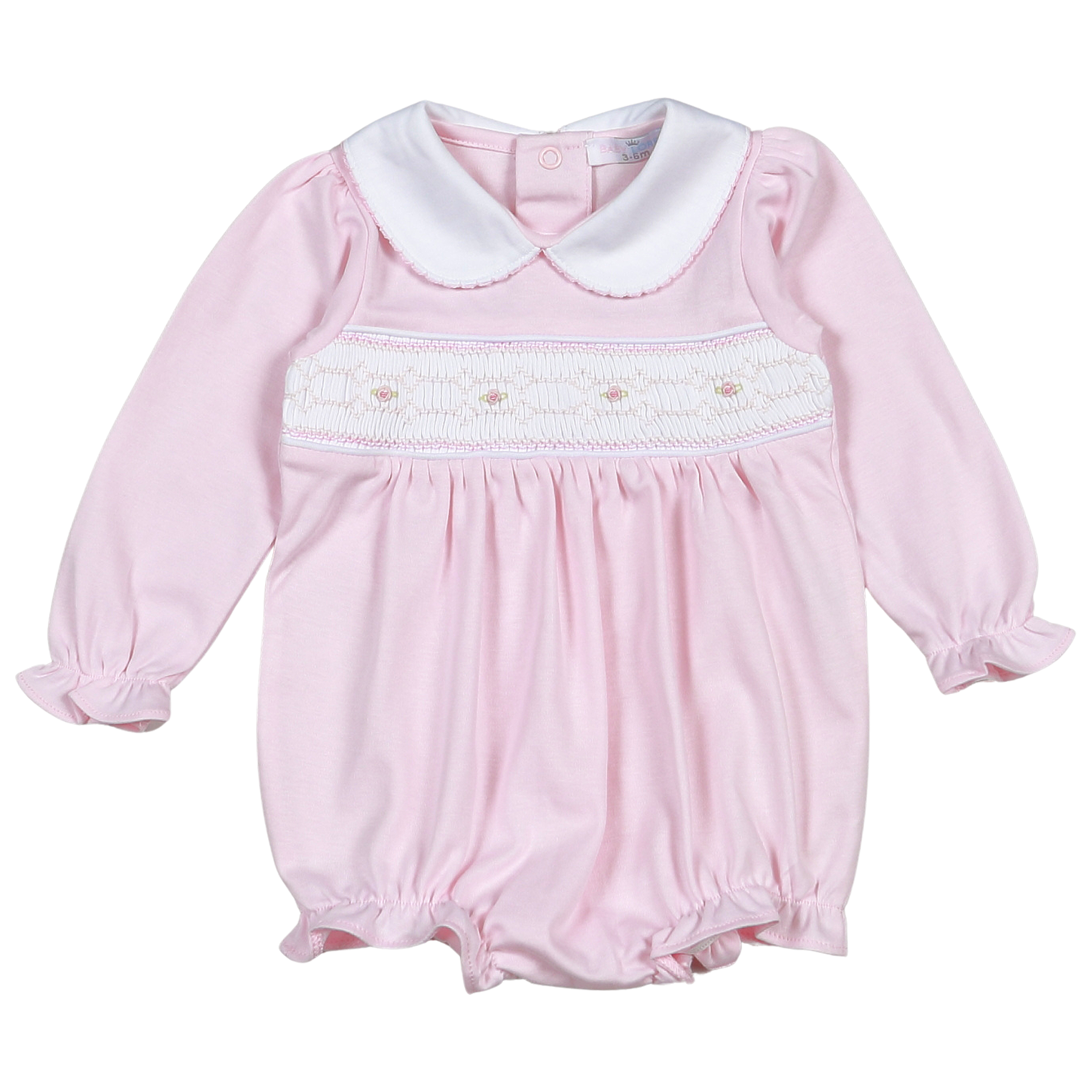 Baby Girls Pink Onesie Bubble Long Sleeve Smocked
