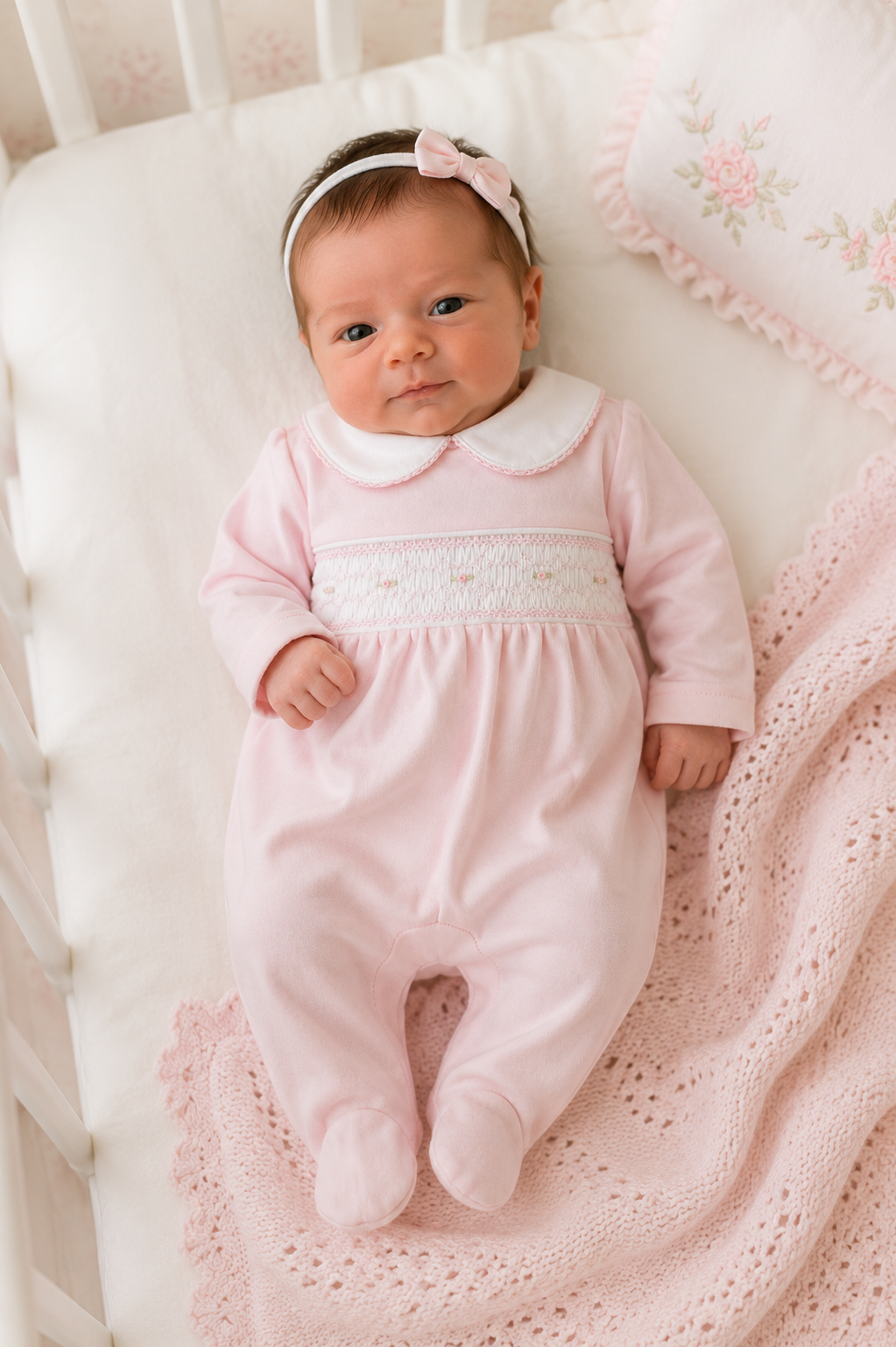 Baby Girls Footie Pink Smocked Take Home Outfit | Baby Loren
