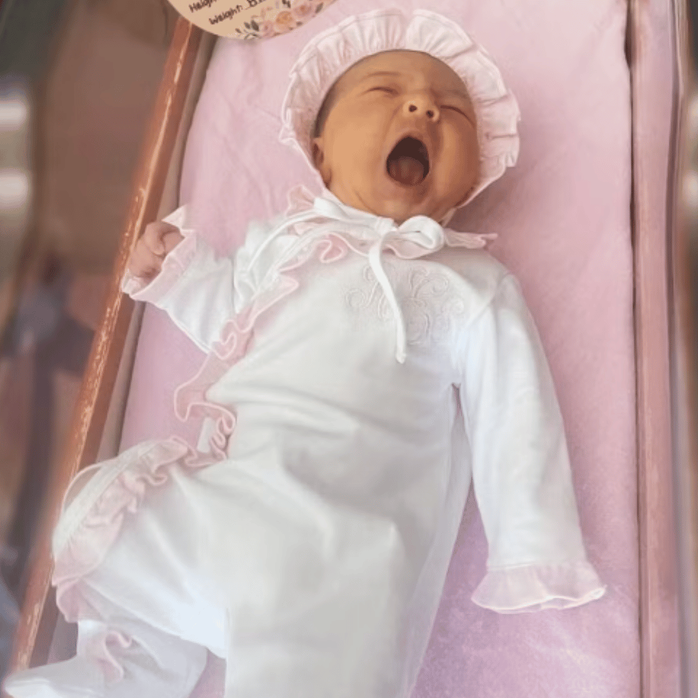 Baby Loren Girls Kimono Footed Onesie Sleeper White Pink Ruffle