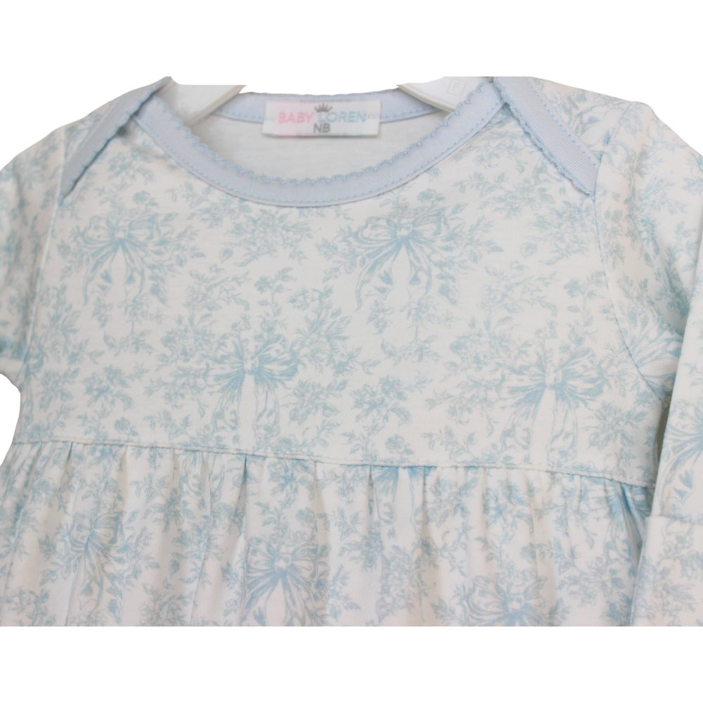 Baby Girls Blue Floral Toile Take Home Gown