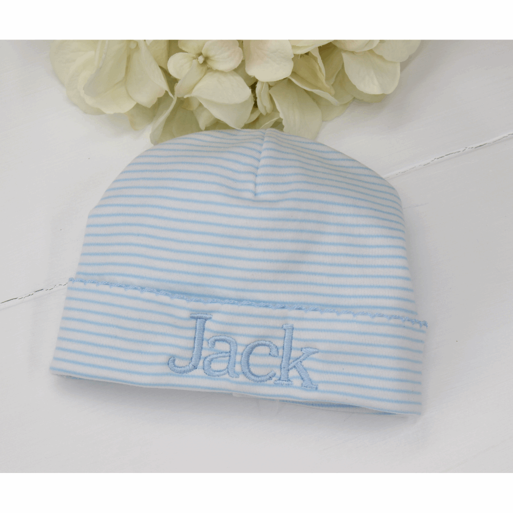 Baby Boys Blue Stripes Beanie Hat Pima Cotton