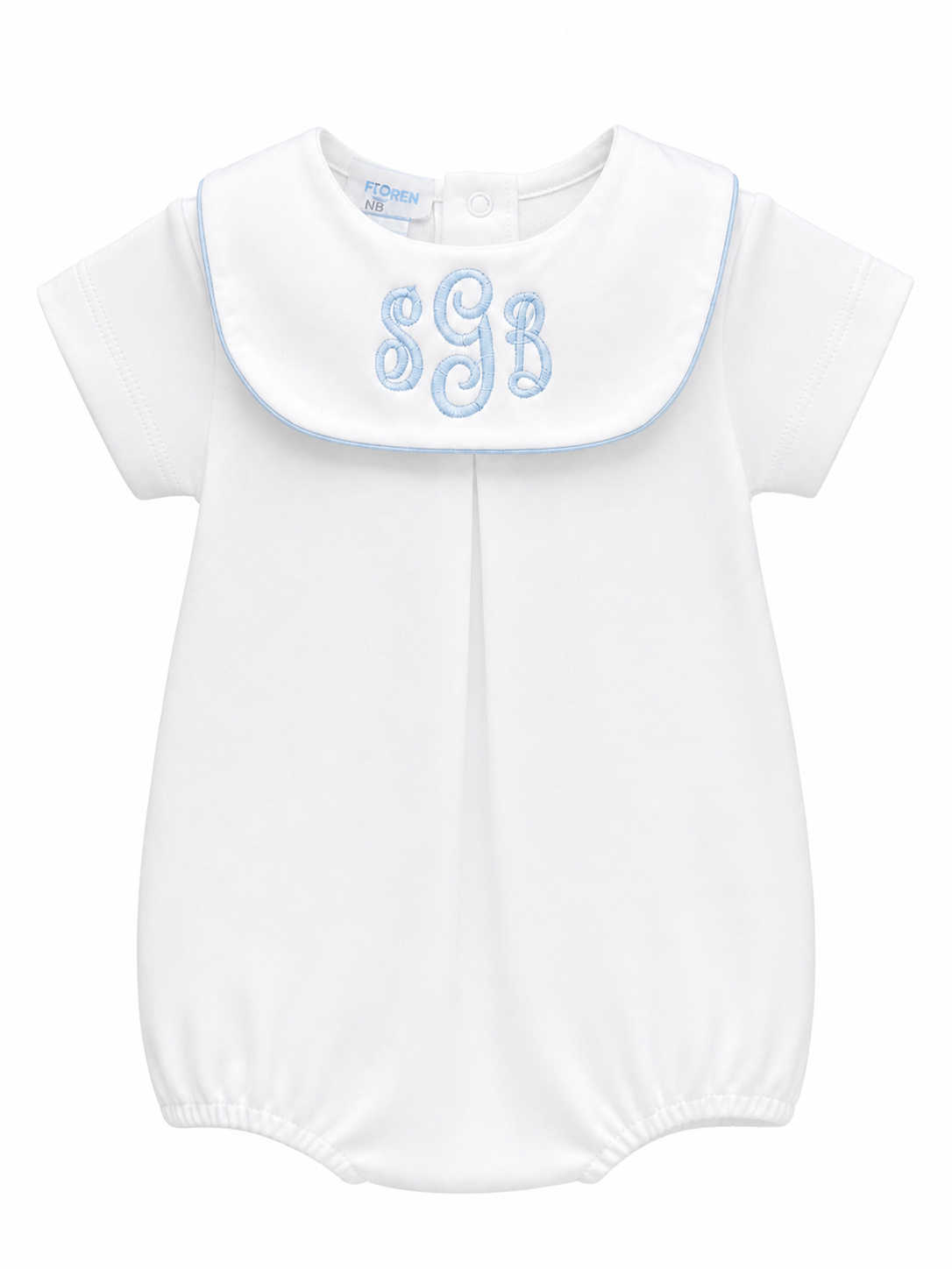 Baby Loren Boys Bubble Outfit White Blue with Bib Collar