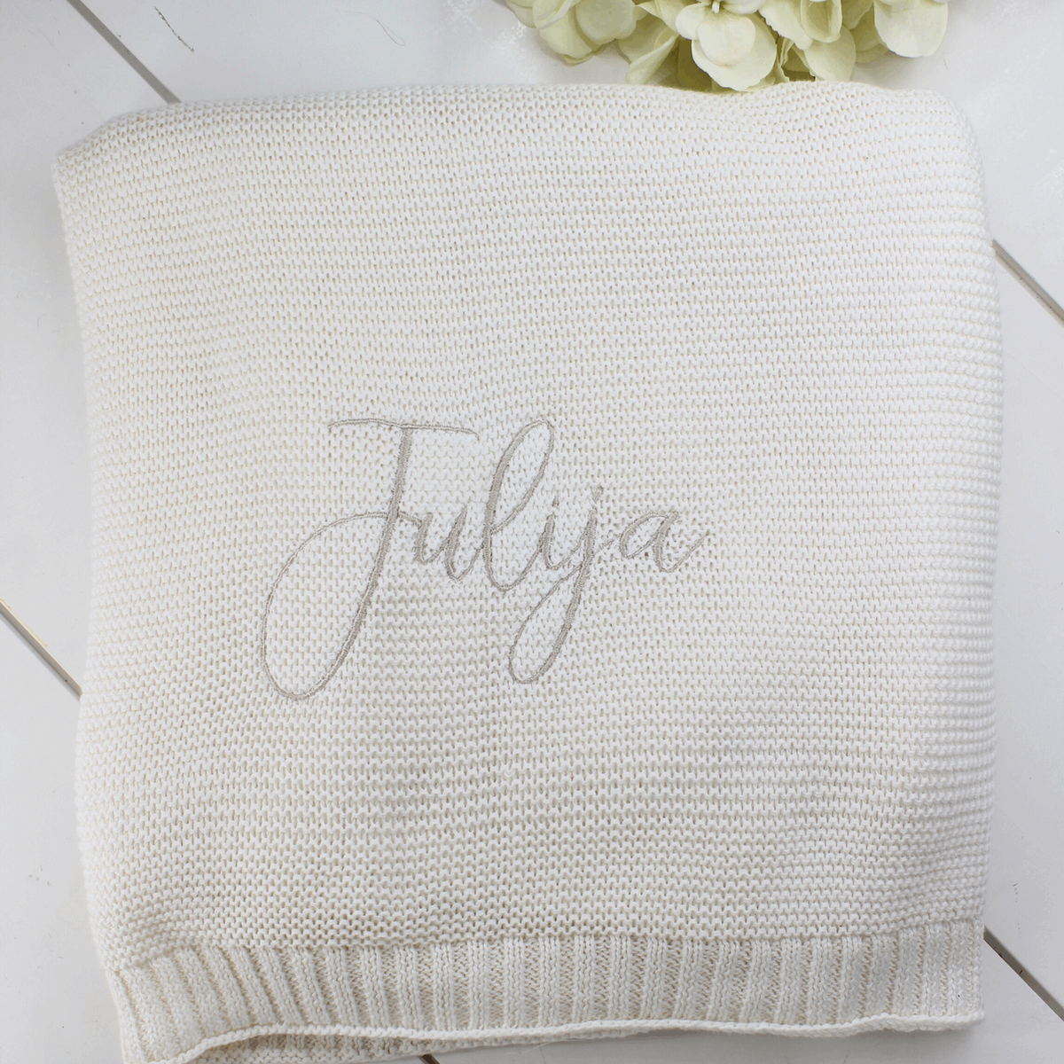 White Knitted Baby Blanket Monogrammable