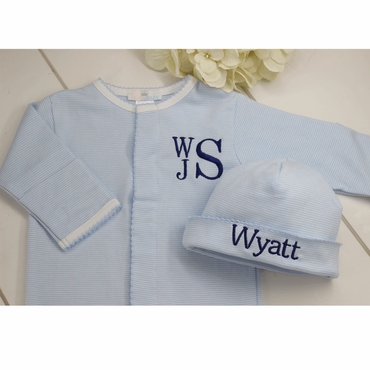 Baby Boy Coming Home Footie Sleeper Blue Stripes