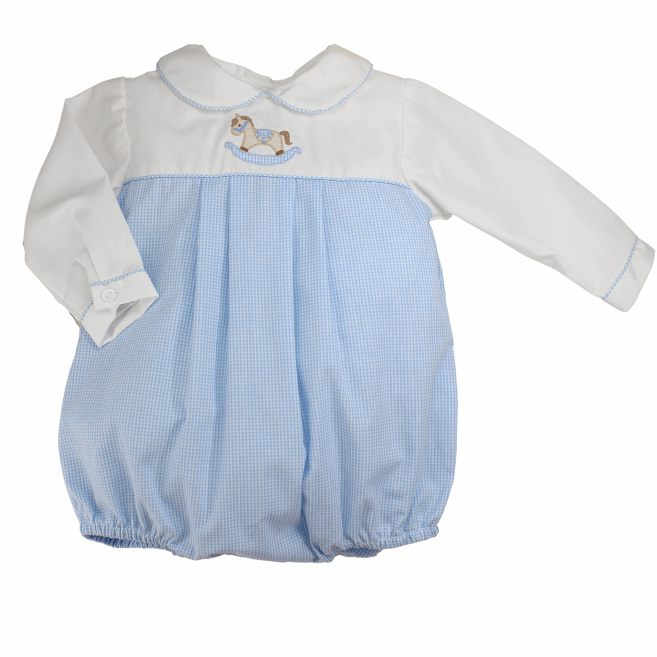 Baby Boy Bubble Outfit with Rocking Horse Blue Gingham