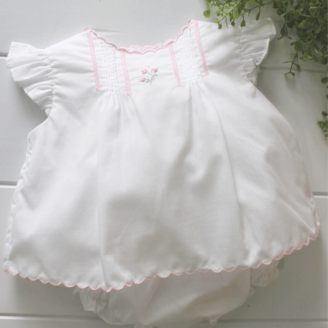 Girls White Sleeveless Diaper Set with Pink Flowers