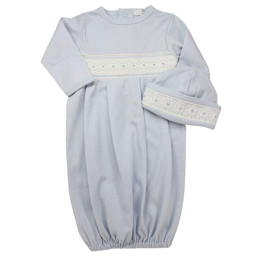 Boys Blue Coming Home Gown Hat Set Smocked | Baby Loren
