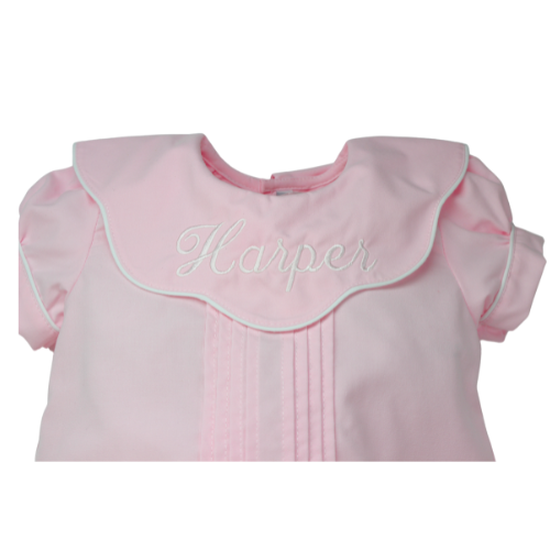 Baby Girls Pink Bubble Outfit Scallop Portrait Collar
