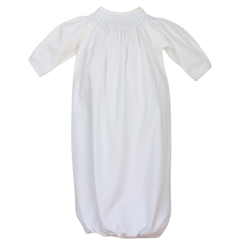 Girls White Take Home Gown Blue Smocking | Baby Loren