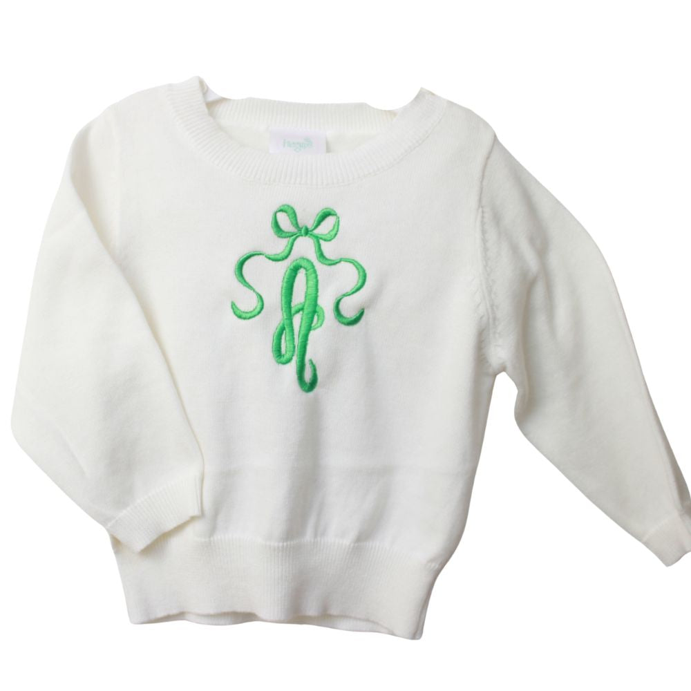 Girls White Sweater with Coquette Bow