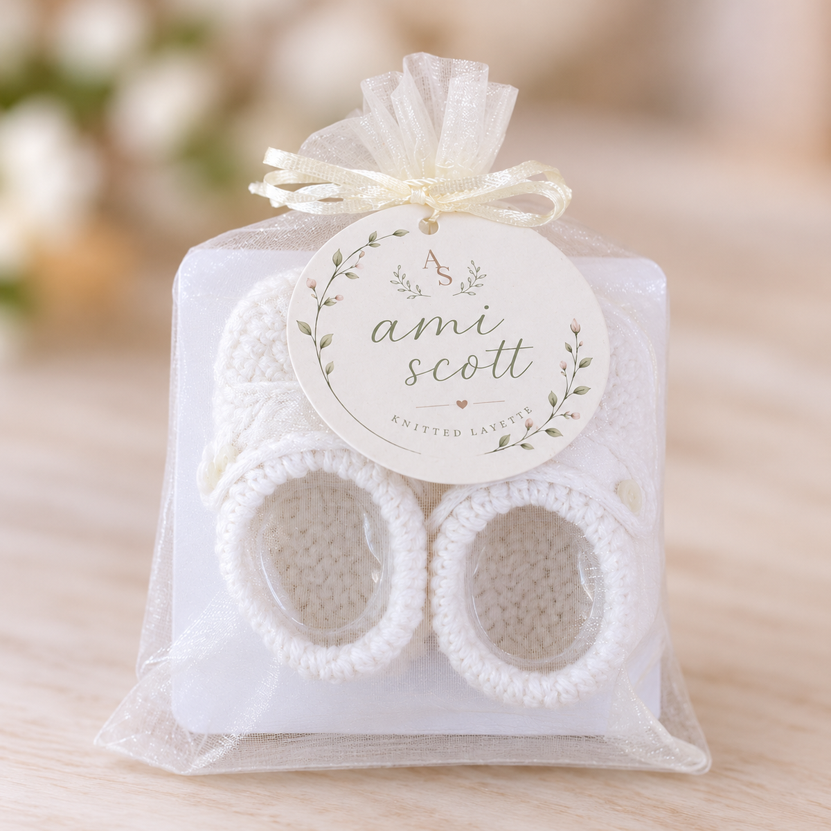 Personalized Baby Booties White Crochet