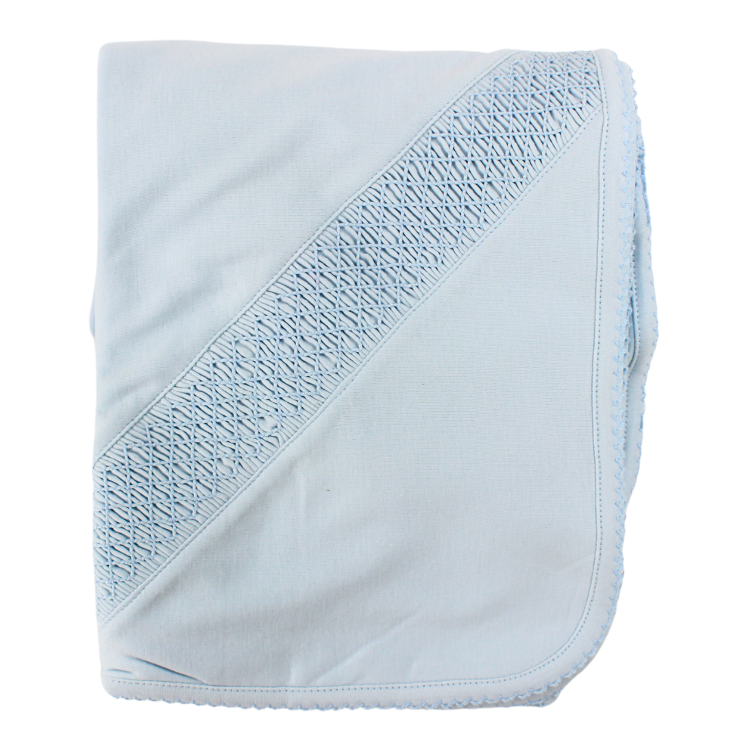 Magnolia Baby Blue Smocked Receiving Blanket