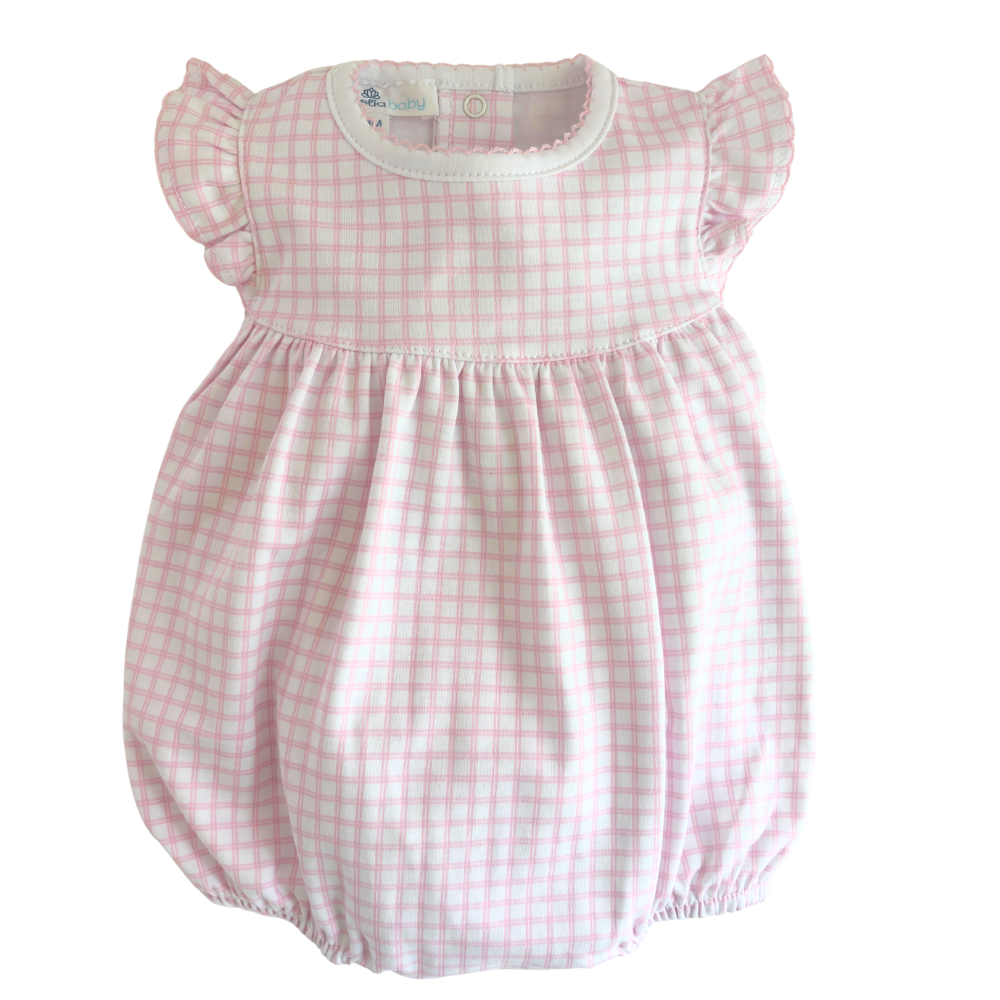 Magnolia Baby Girls Pink Gingham Bubble Outfit Angel Wing Sleeves
