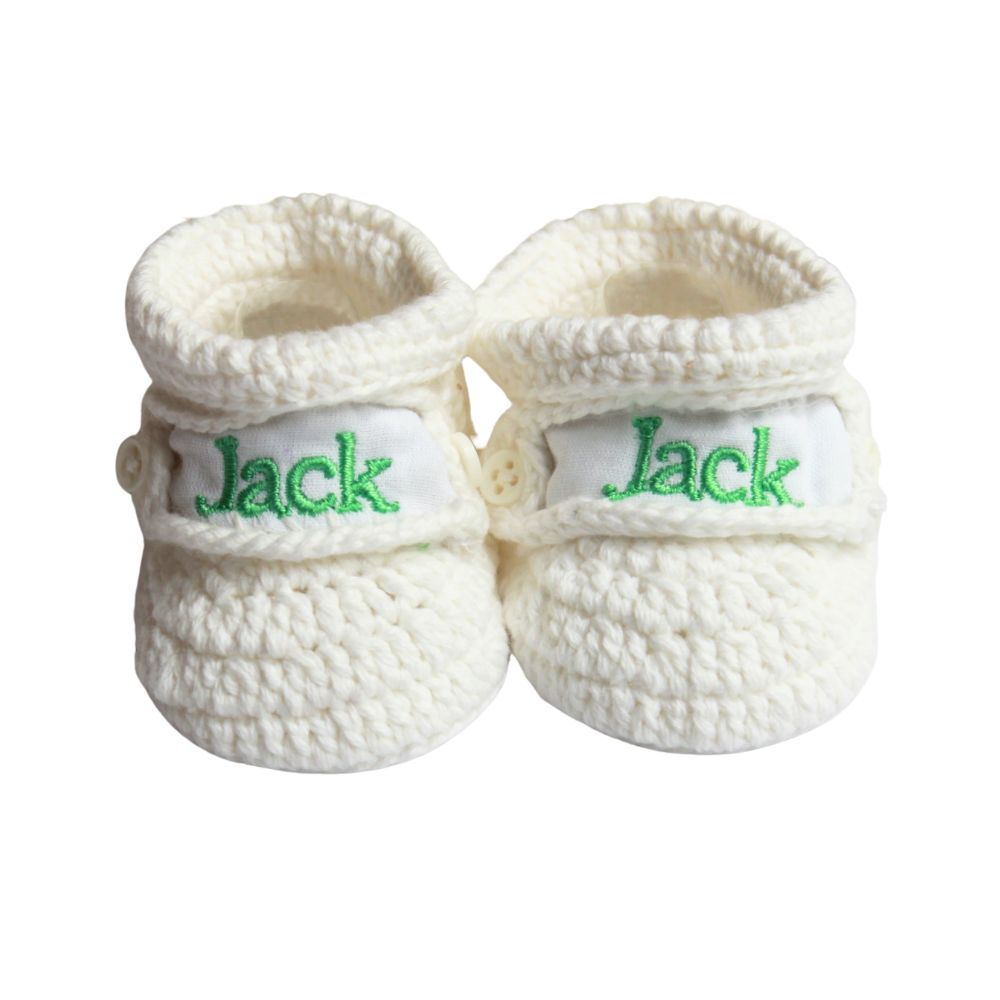 Personalized Baby Booties White Crochet