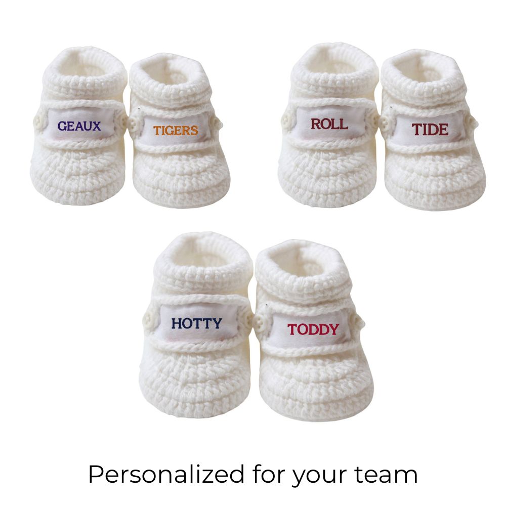 Personalized Baby Booties White Crochet