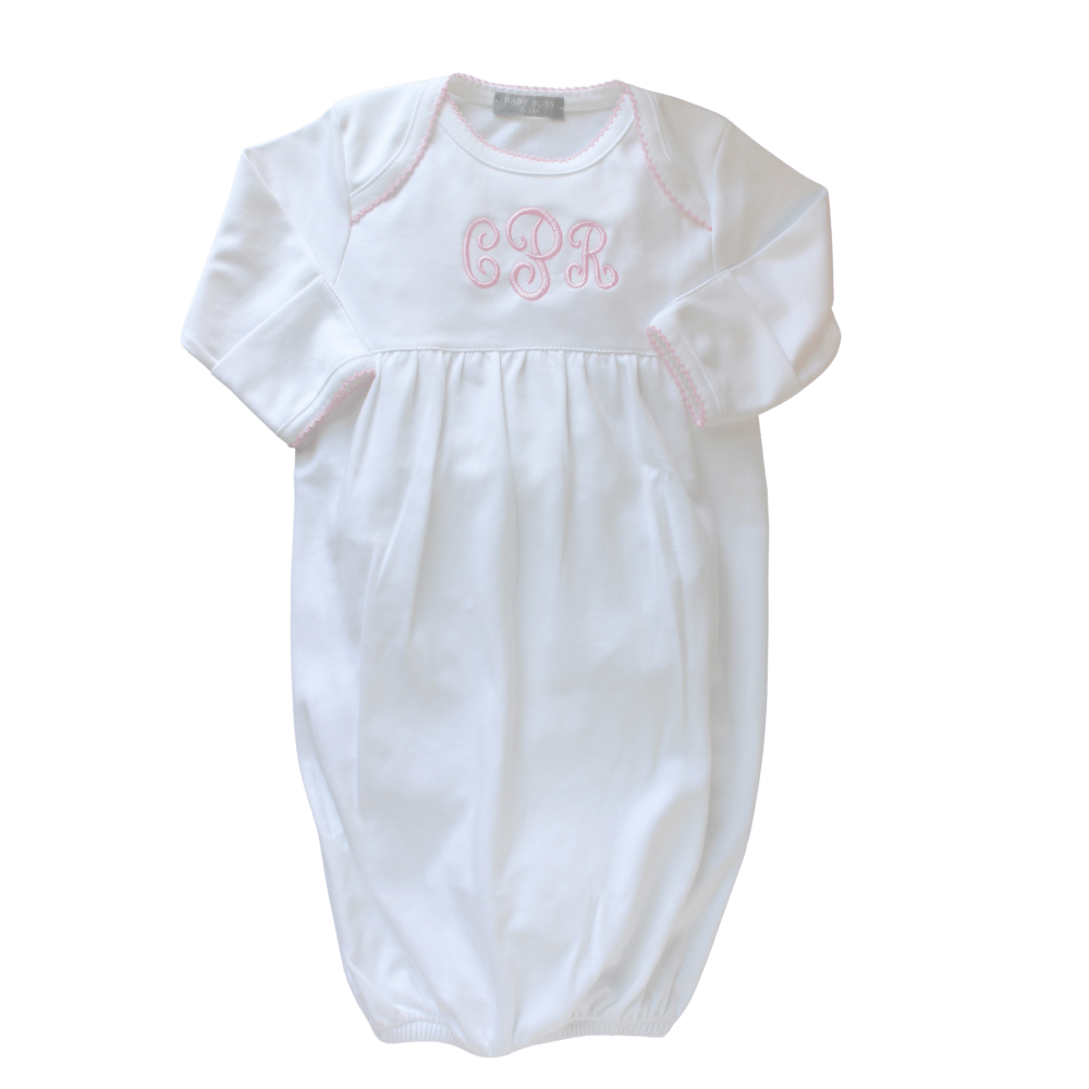 Girls White Take Home Layette Gown Pink Trim Hiccups Children's