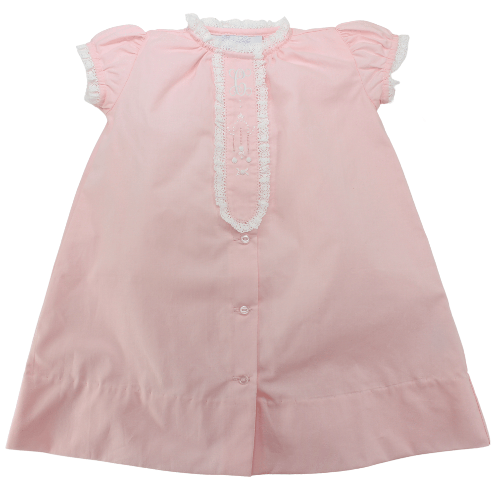 Pixie Lily Baby Girls Heirloom Daygown Pink White Lace Trim