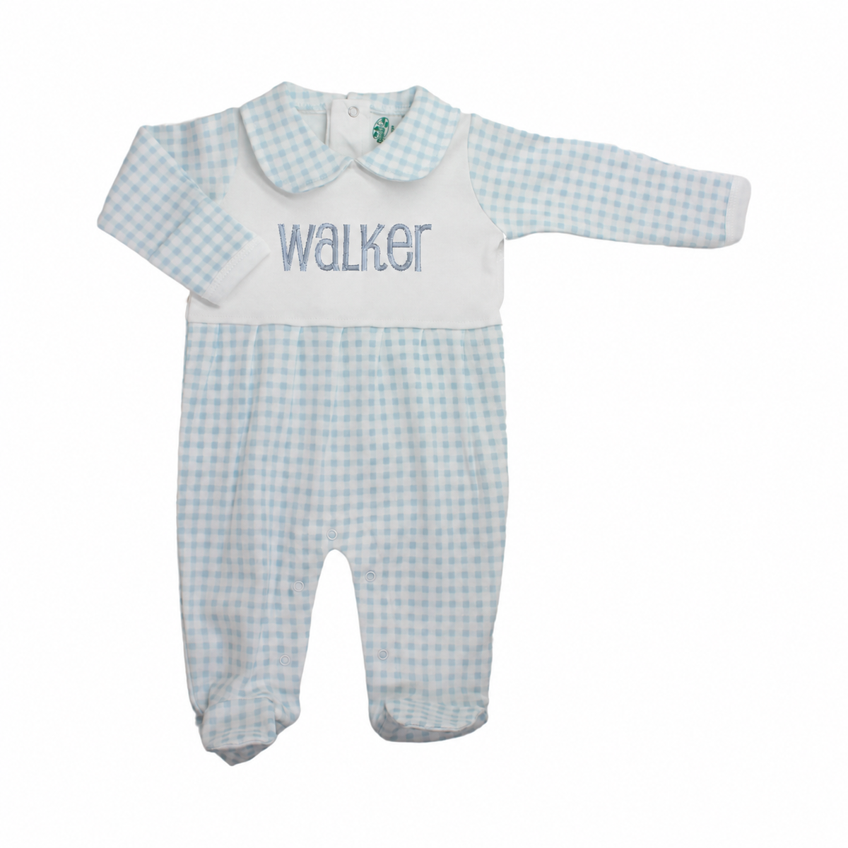 Boys Personalized Blue Gingham Pajama Footie