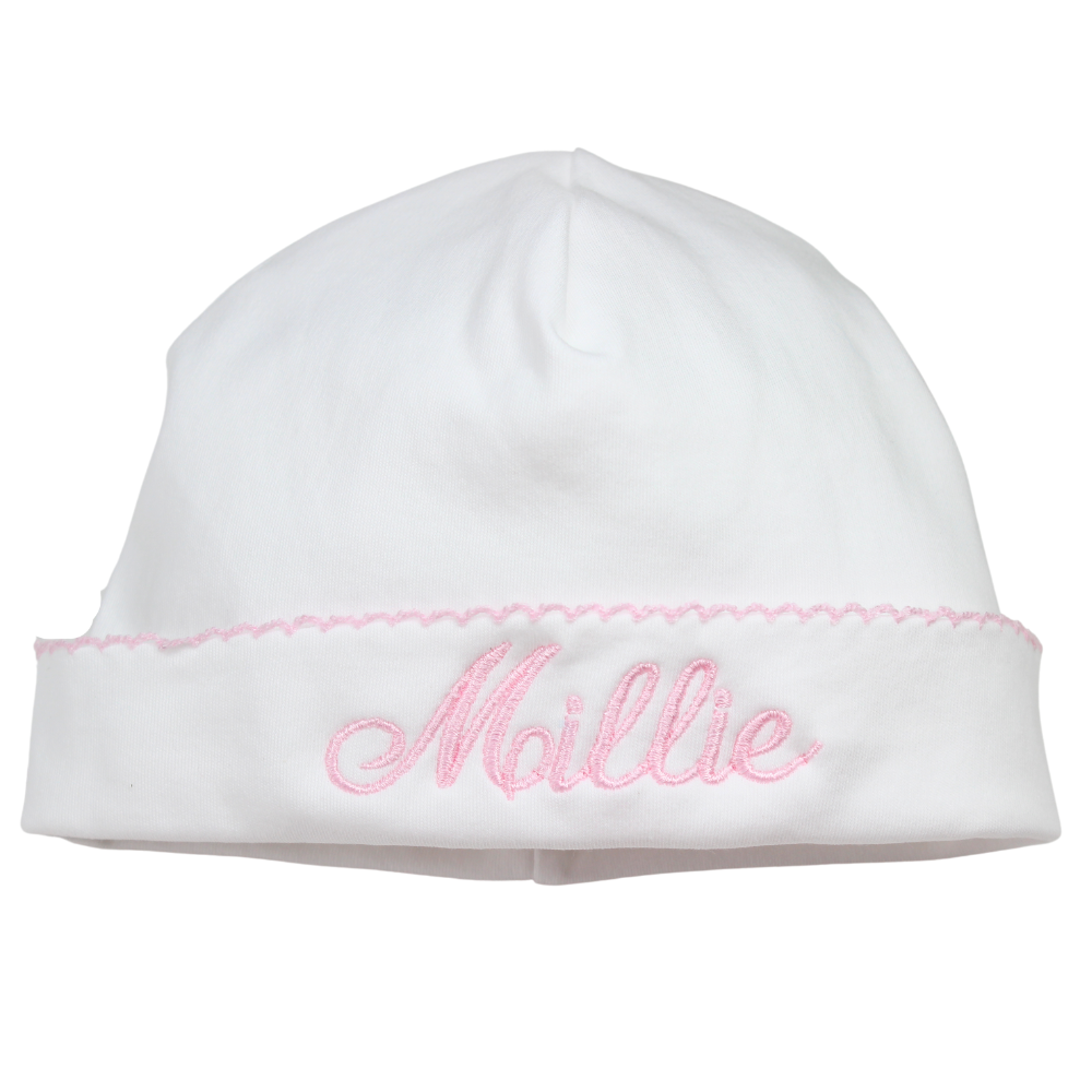 Monogrammed Take Home Beanie Hat Baby Girl White Pink