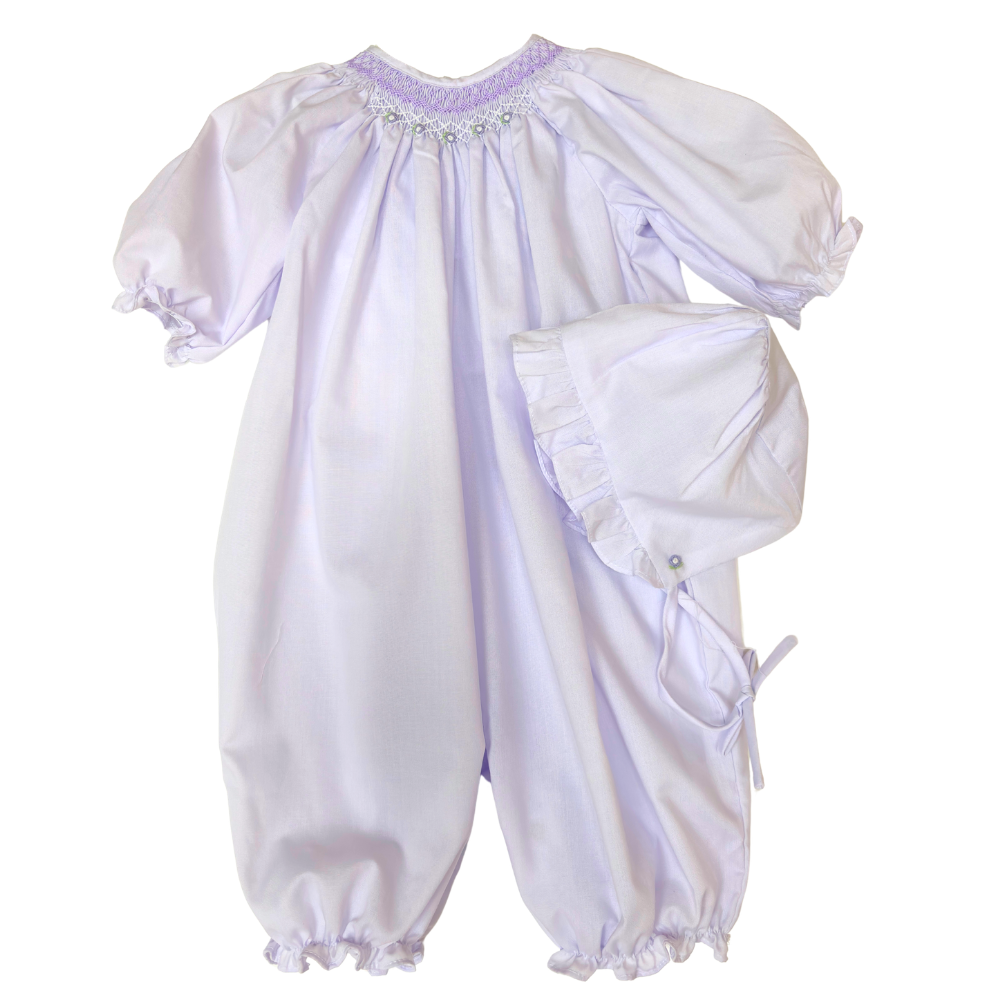 Newborn Girls Purple Take Home Gown with Bonnet