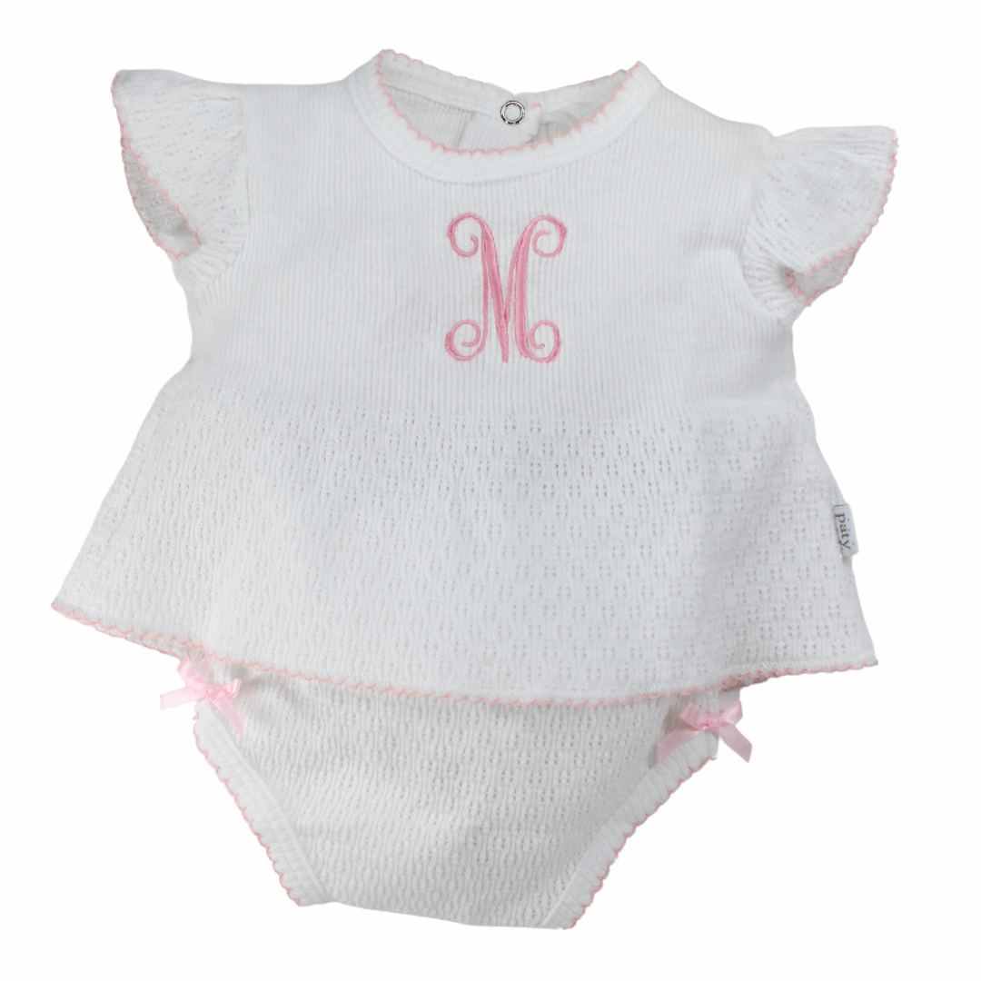 Newborn Girls Diaper Set White &amp; Pink Knit