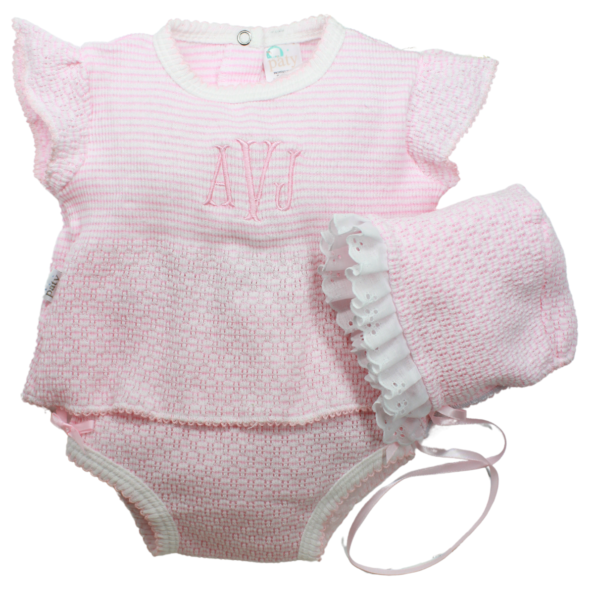 Paty Baby Girls Pink Diaper Set with Bonnet