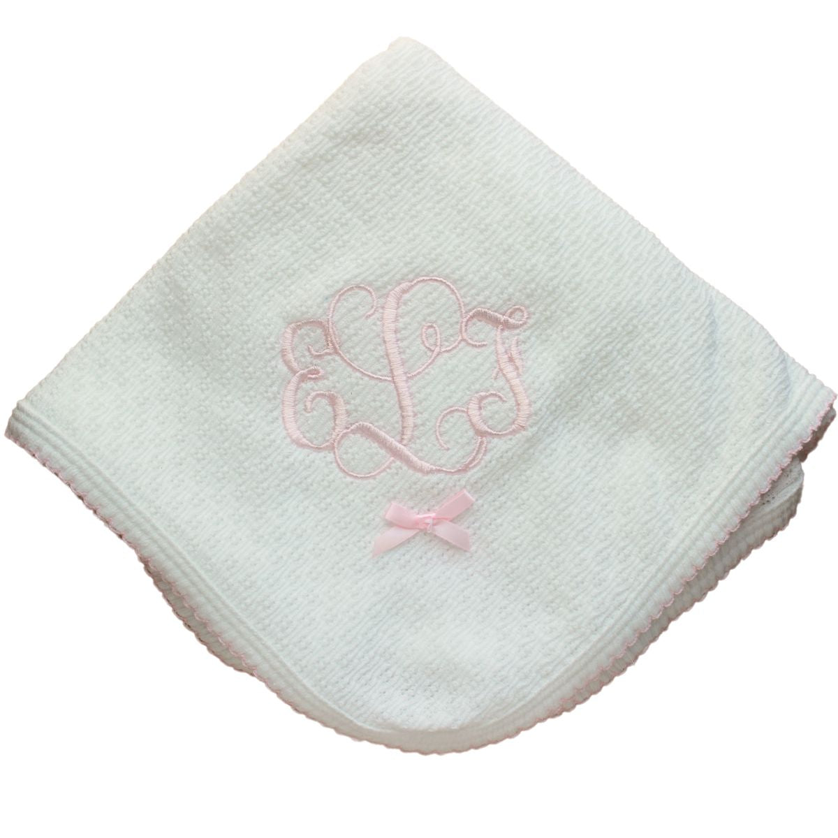 Baby Girls White Receiving Baby Blanket Pink Trim