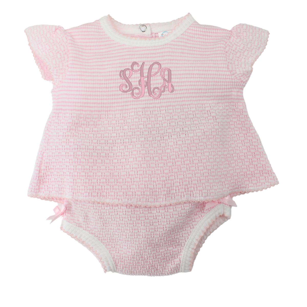 Paty Baby Girls Pink Diaper Set with Bows Angel Wing Sleeves
