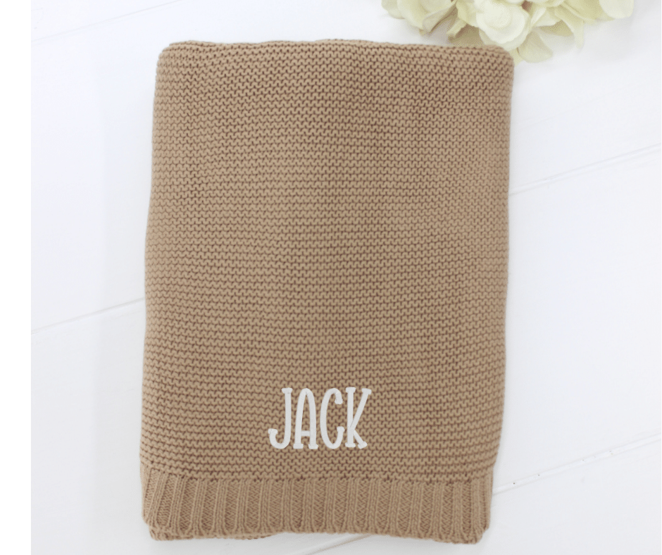 Personalized Knitted Baby Blanket Coffee Brown