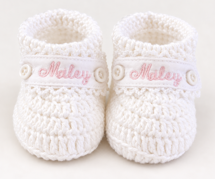 Personalized Crochet Baby Booties  for Newborn Girl Keepsake Gift 