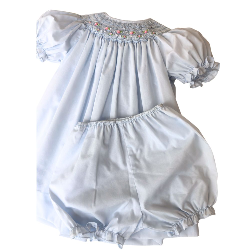 Baby Girls Blue Smocked Bishop Dress | Petit Ami
