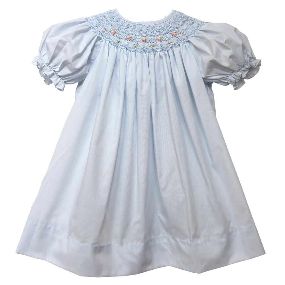 Baby Girls Blue Smocked Bishop Dress | Petit Ami