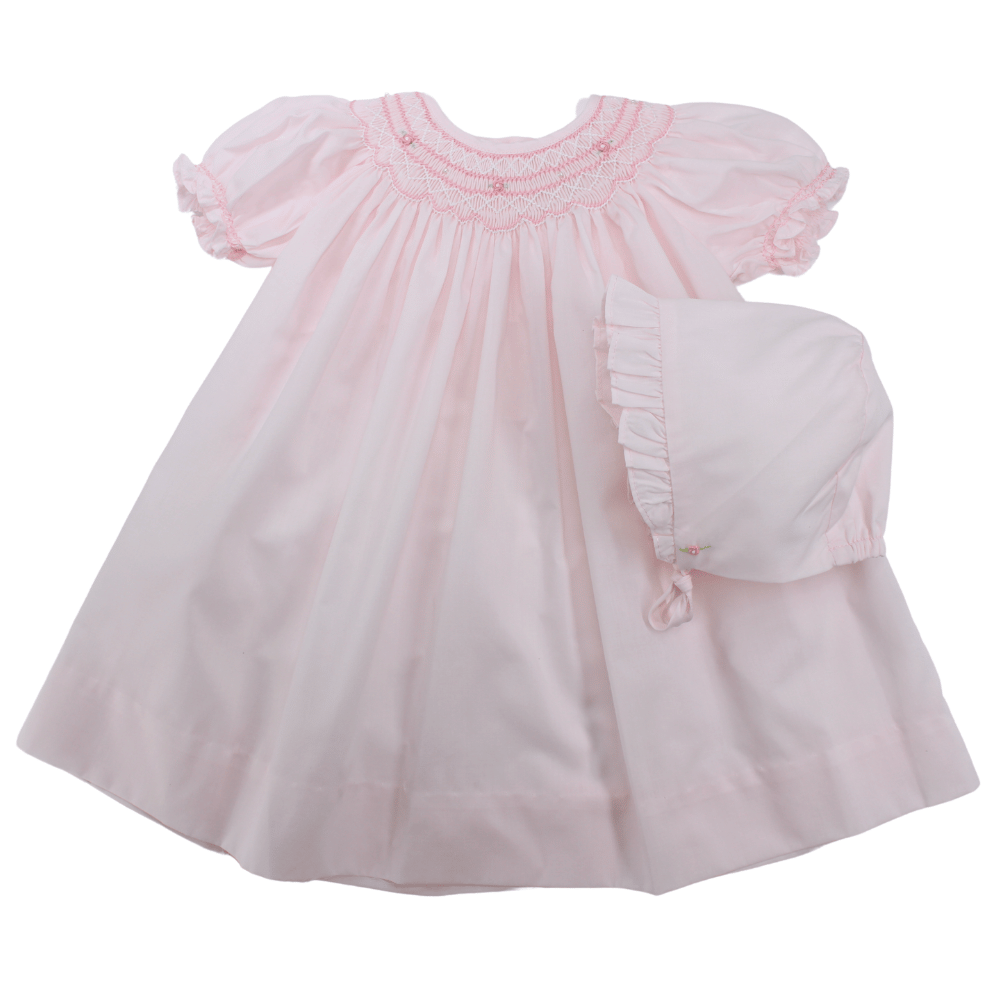 Newborn Girls Pink Smocked Daygown &amp; Bonnet | Petit Ami