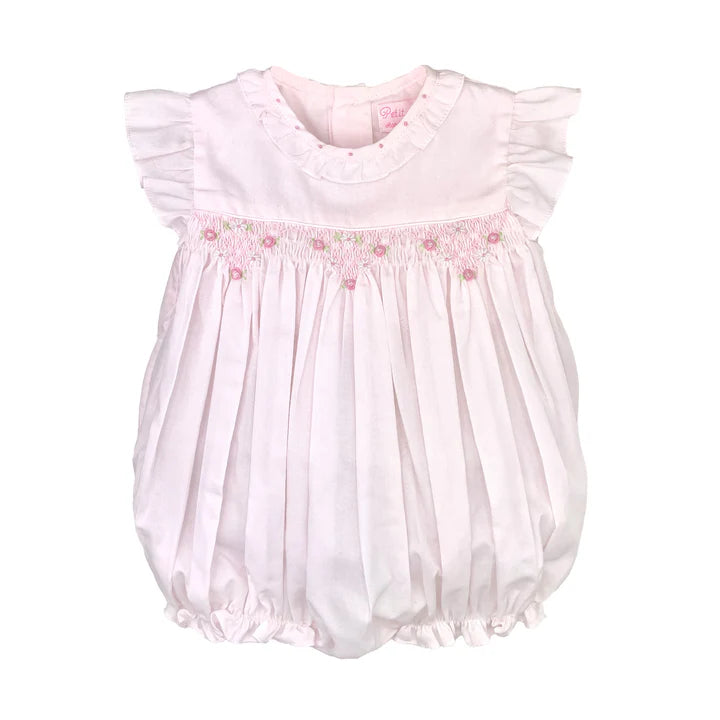 Baby Girls Pink Smocked Bubble Outfit Sleeveless | Petit Ami