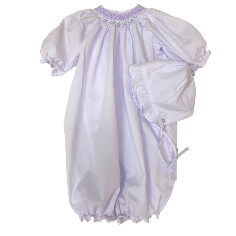 Newborn Girls Purple Take Home Gown with Bonnet