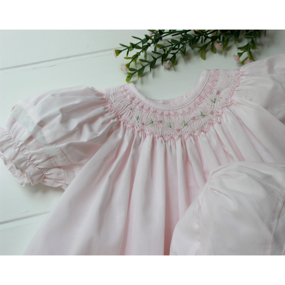 Infant Girls Pink Smocked Daygown & Bonnet Set | Petit Ami