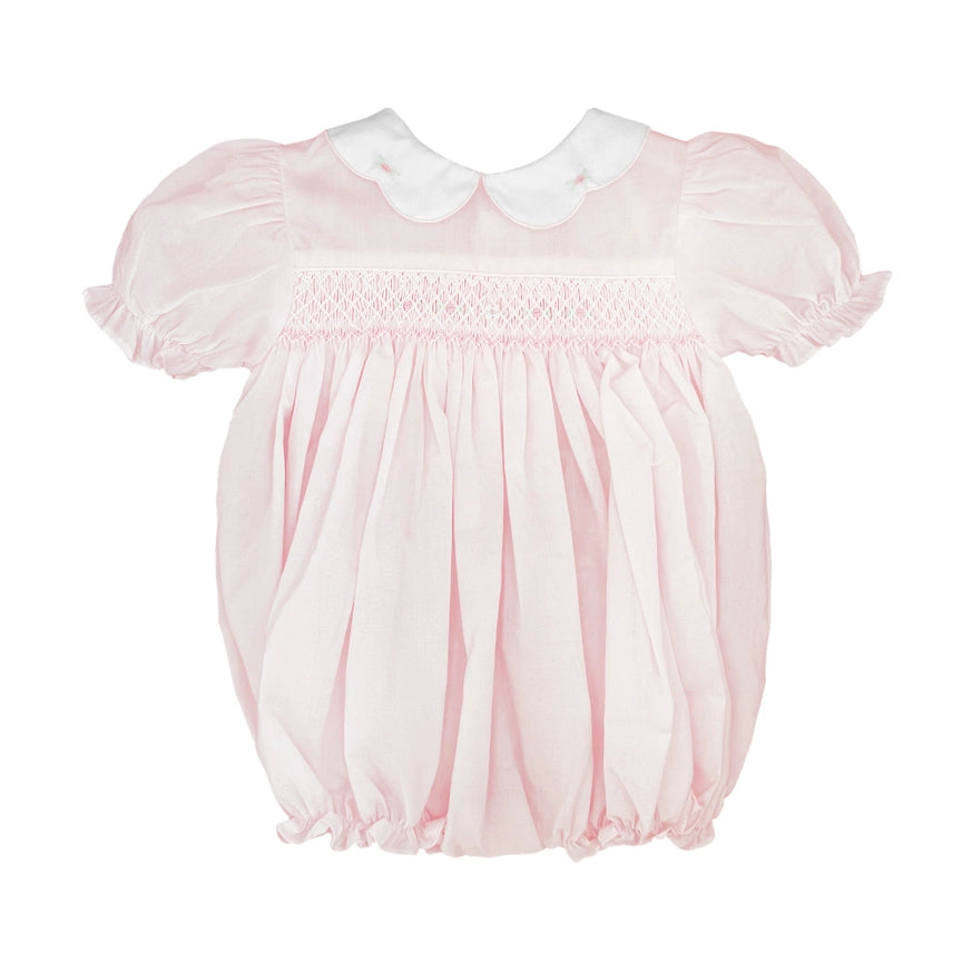 Baby Girls Pink Bubble Outfit Peter Pan Collar | Petit Ami