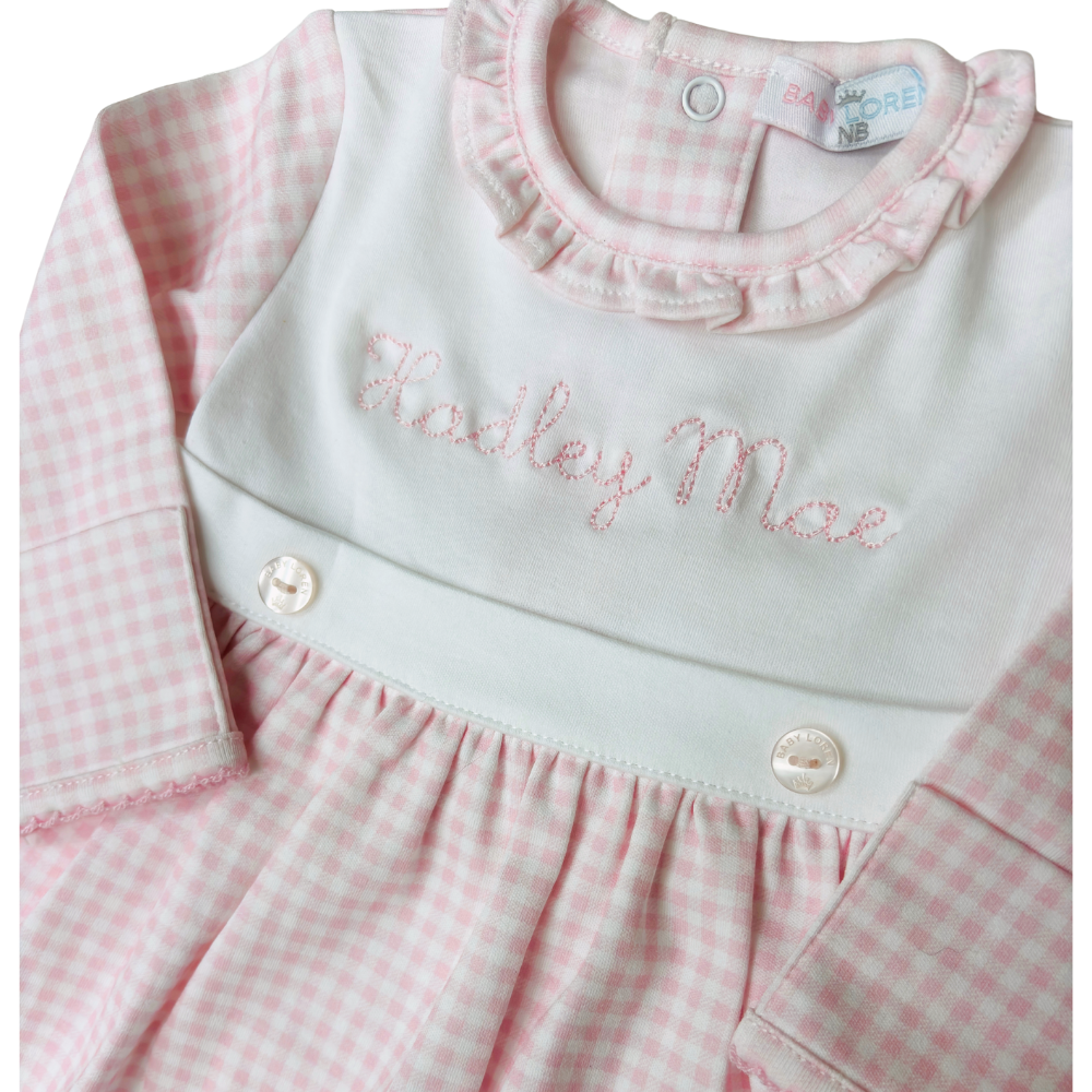 Baby footy pink gingham with ruffle collar